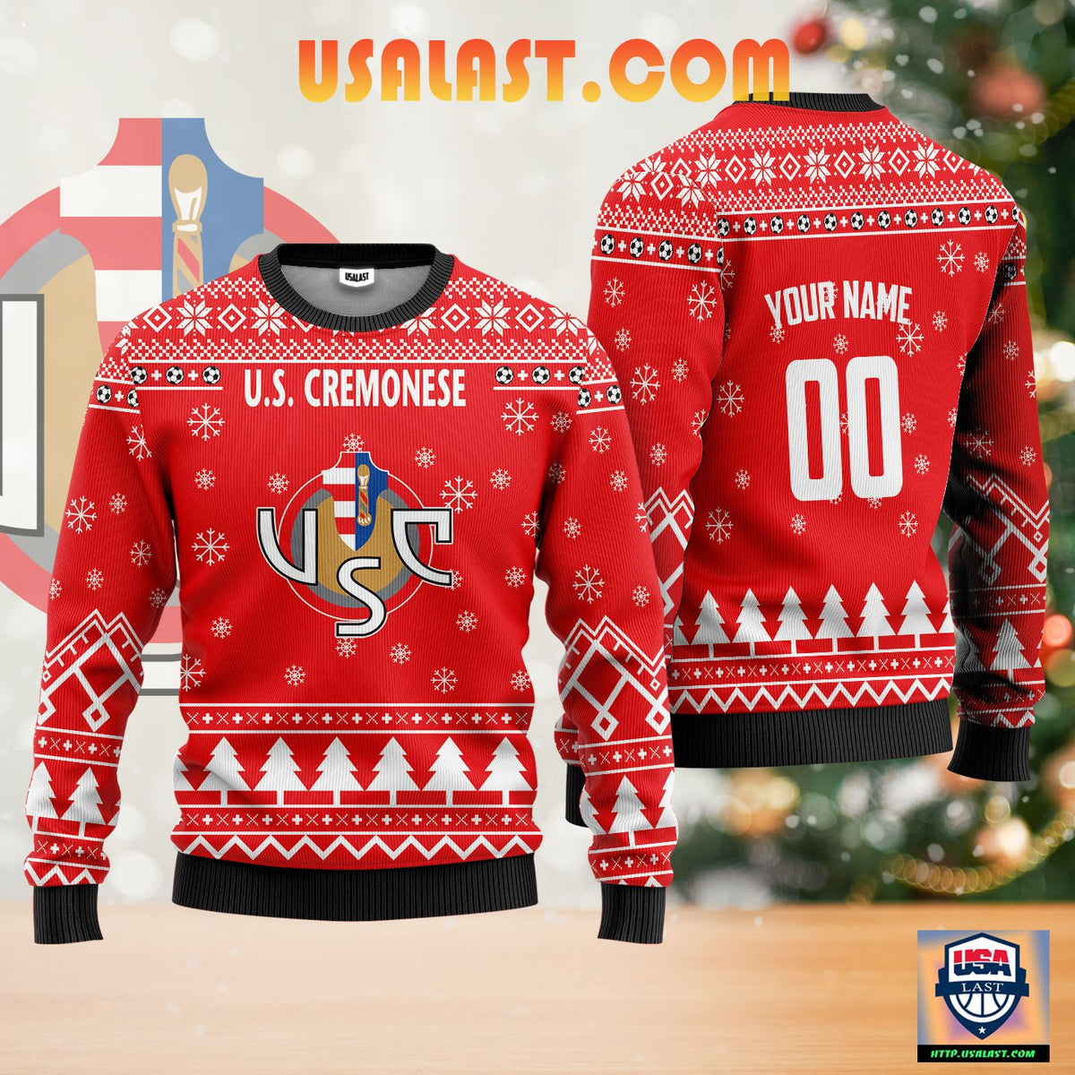 U.S. Cremonese Personalized Ugly Christmas Sweater Red Version