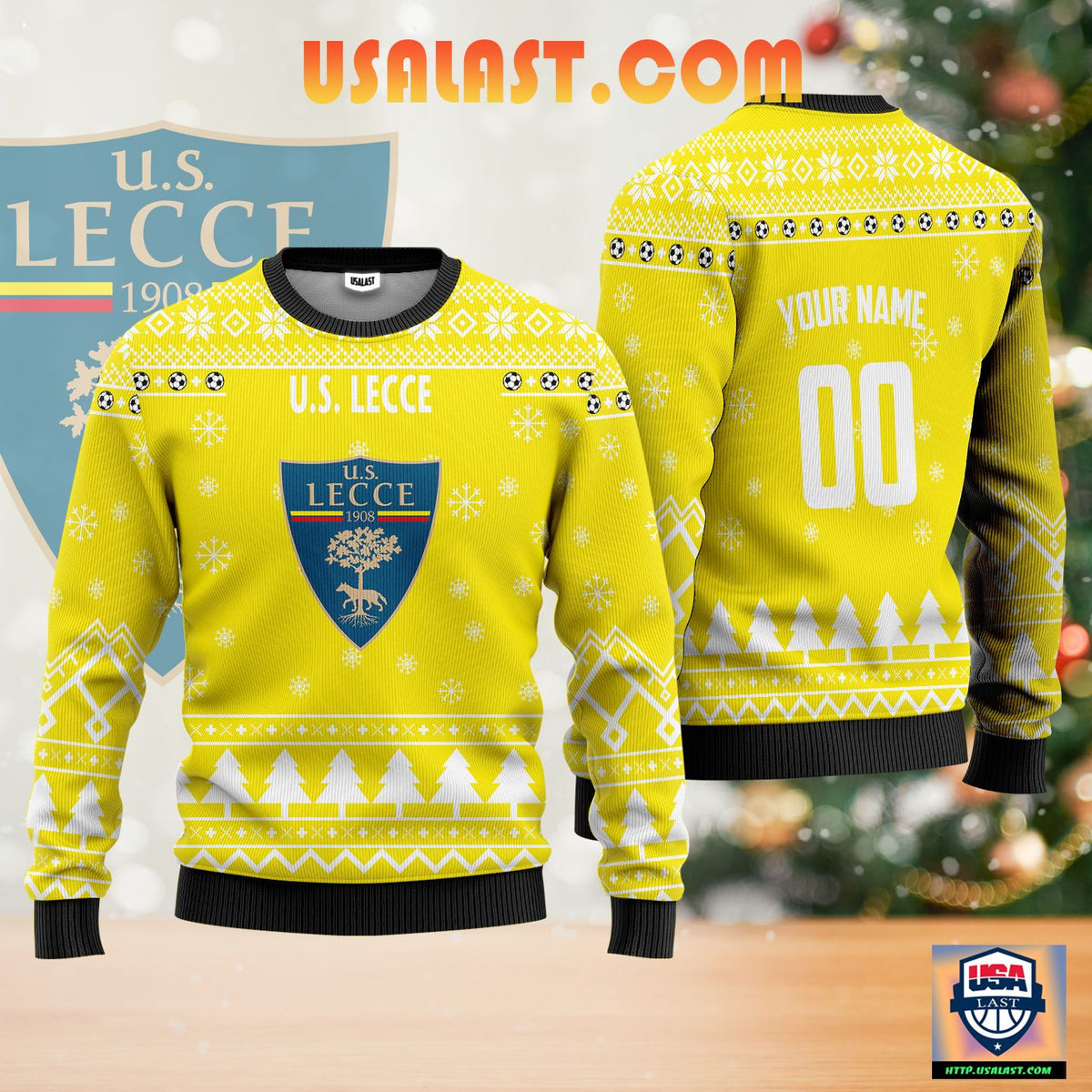 U.S. Lecce Personalized Ugly Christmas Sweater Yellow Version