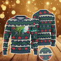 Ugly Christmas Sweater With Heart Pattern Featuring Nurse Grinch Hand Holding Stethoscope
