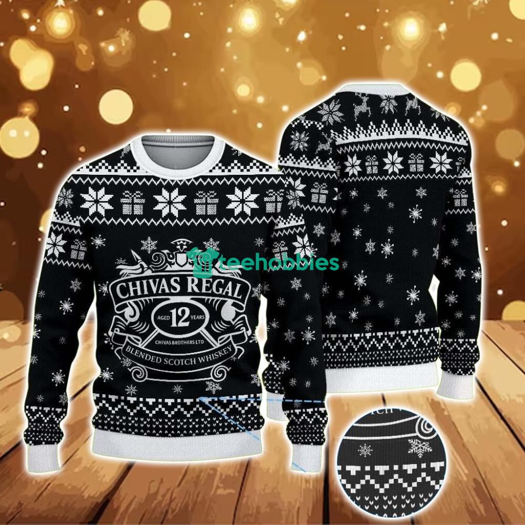 Ugly Christmas Sweater With Snowflake Pattern Featuring Chivas Regal 12 Whisky Design