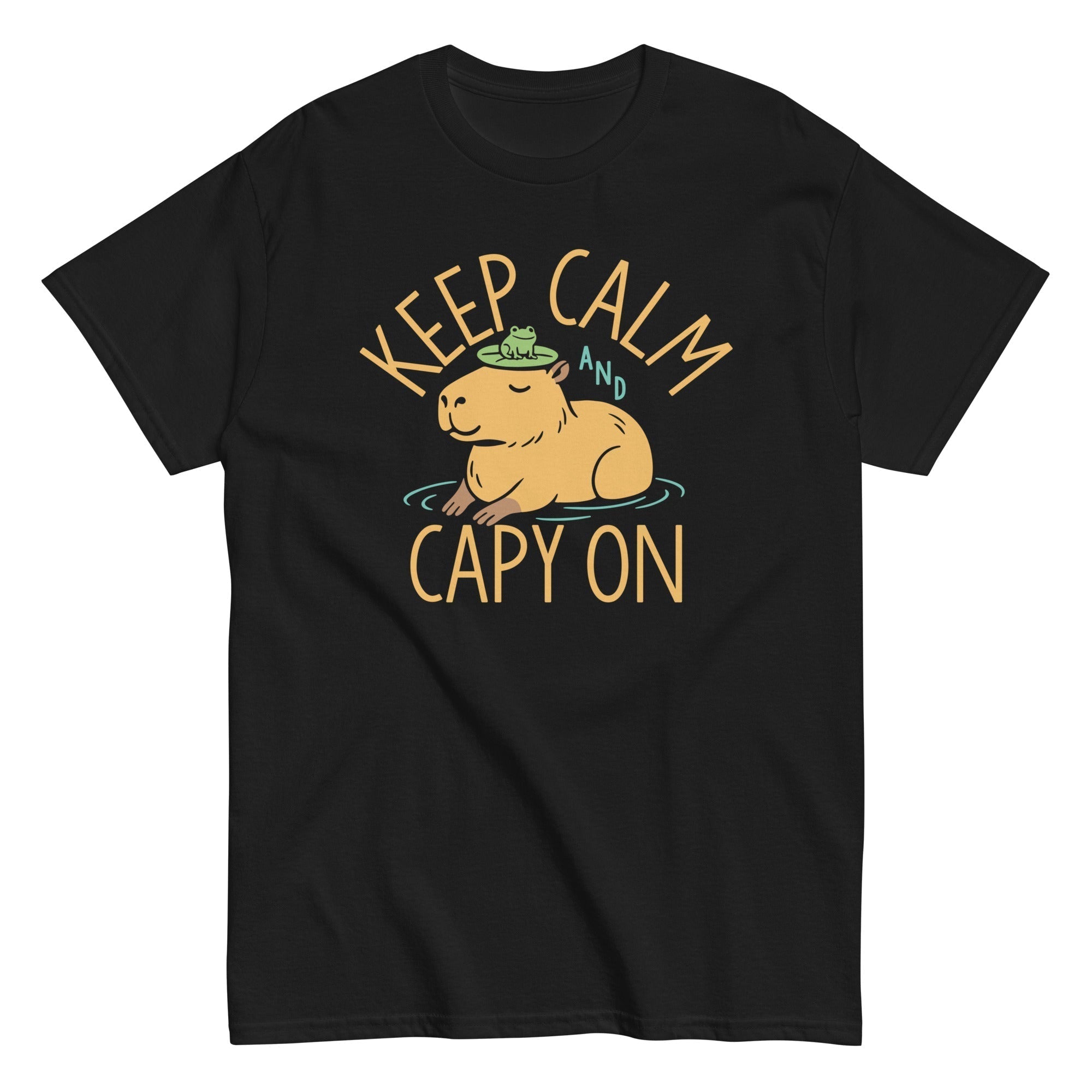 Keep Calm And Capy On Men's Classic Tee Hoodie, Sweatshirt | PureTeeCo.com (Image 3)