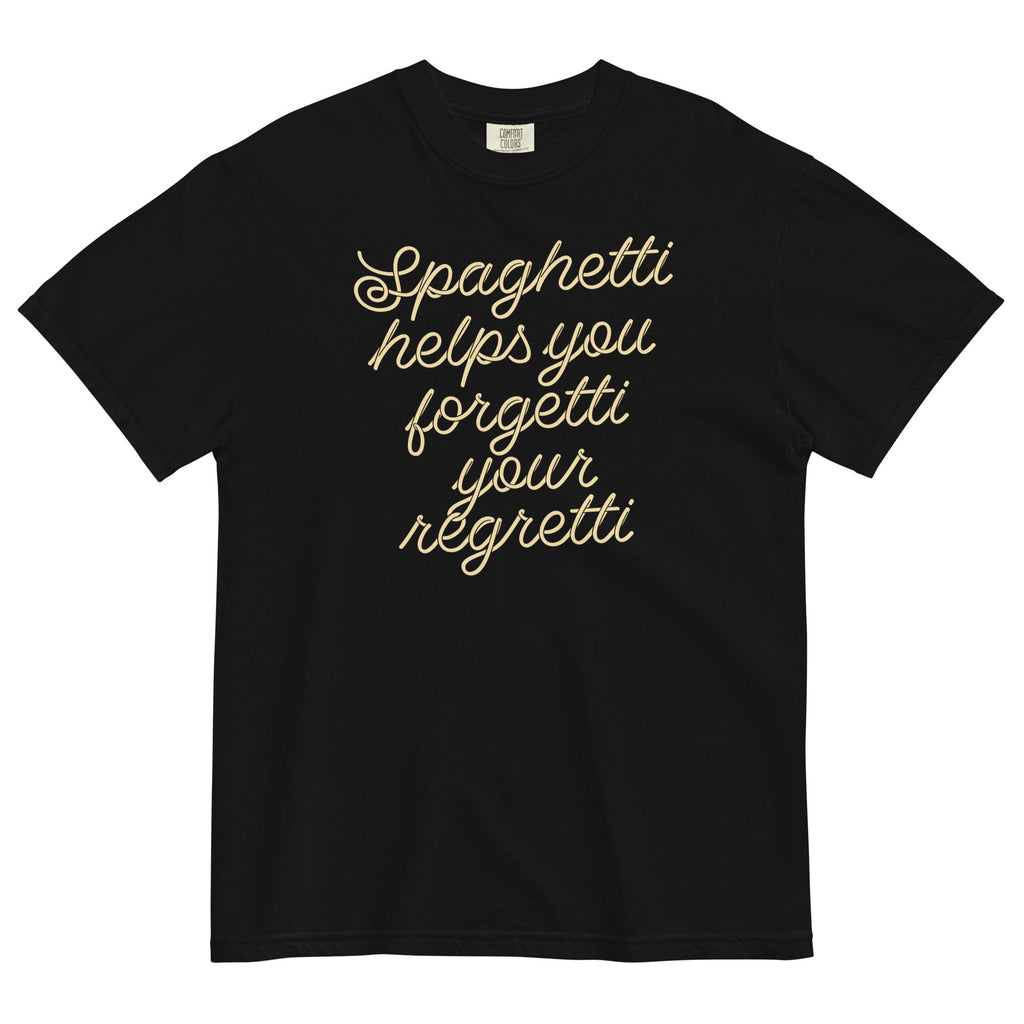 Spaghetti Helps You Forgetti Your Regretti Men's Relaxed Fit Tee Hoodie, Sweatshirt | PureTeeCo.com (Image 1)