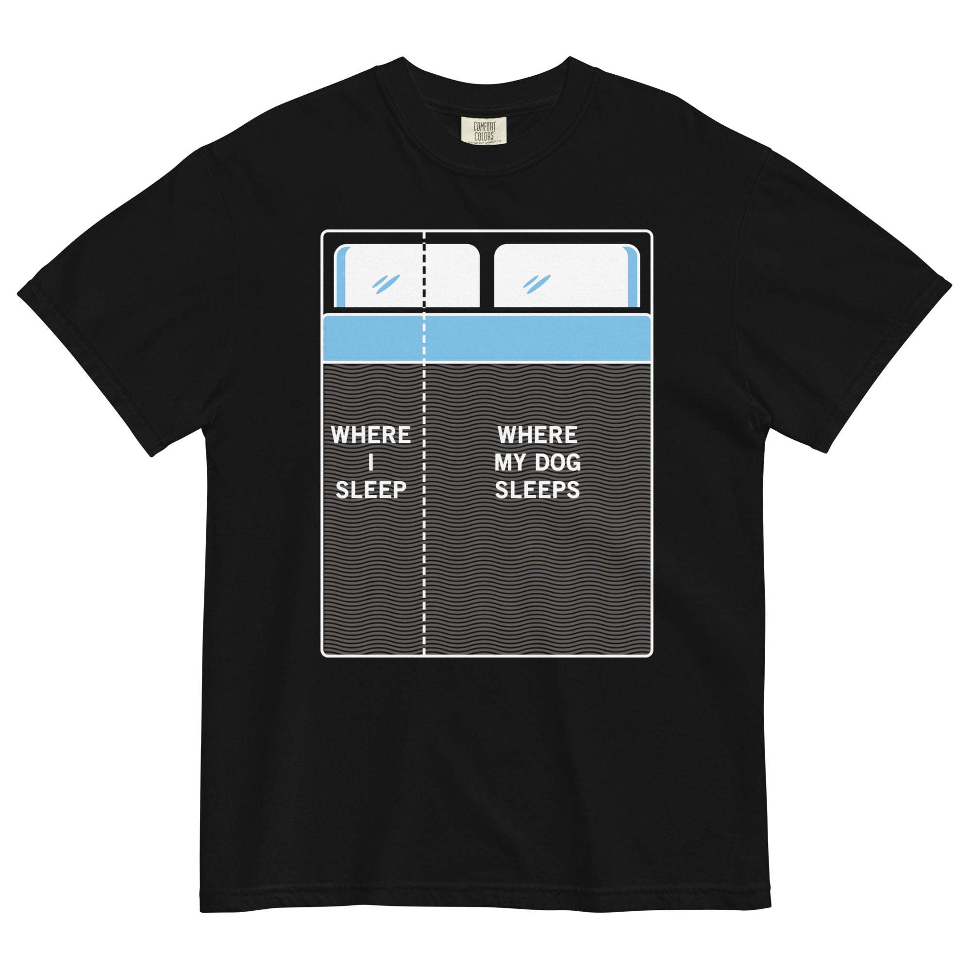 Where I Sleep, Where My Dog Sleeps Men's Relaxed Fit Tee Hoodie, Sweatshirt | PureTeeCo.com (Image 2)