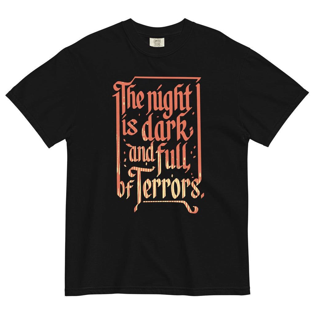 The Night Is Dark And Full Of Terrors Men's Relaxed Fit Tee Hoodie, Sweatshirt | PureTeeCo.com (Image 1)