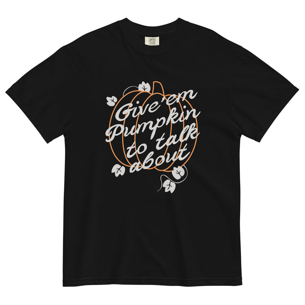 Give 'em Pumpkin To Talk About Men's Relaxed Fit Tee Hoodie, Sweatshirt | PureTeeCo.com (Image 1)