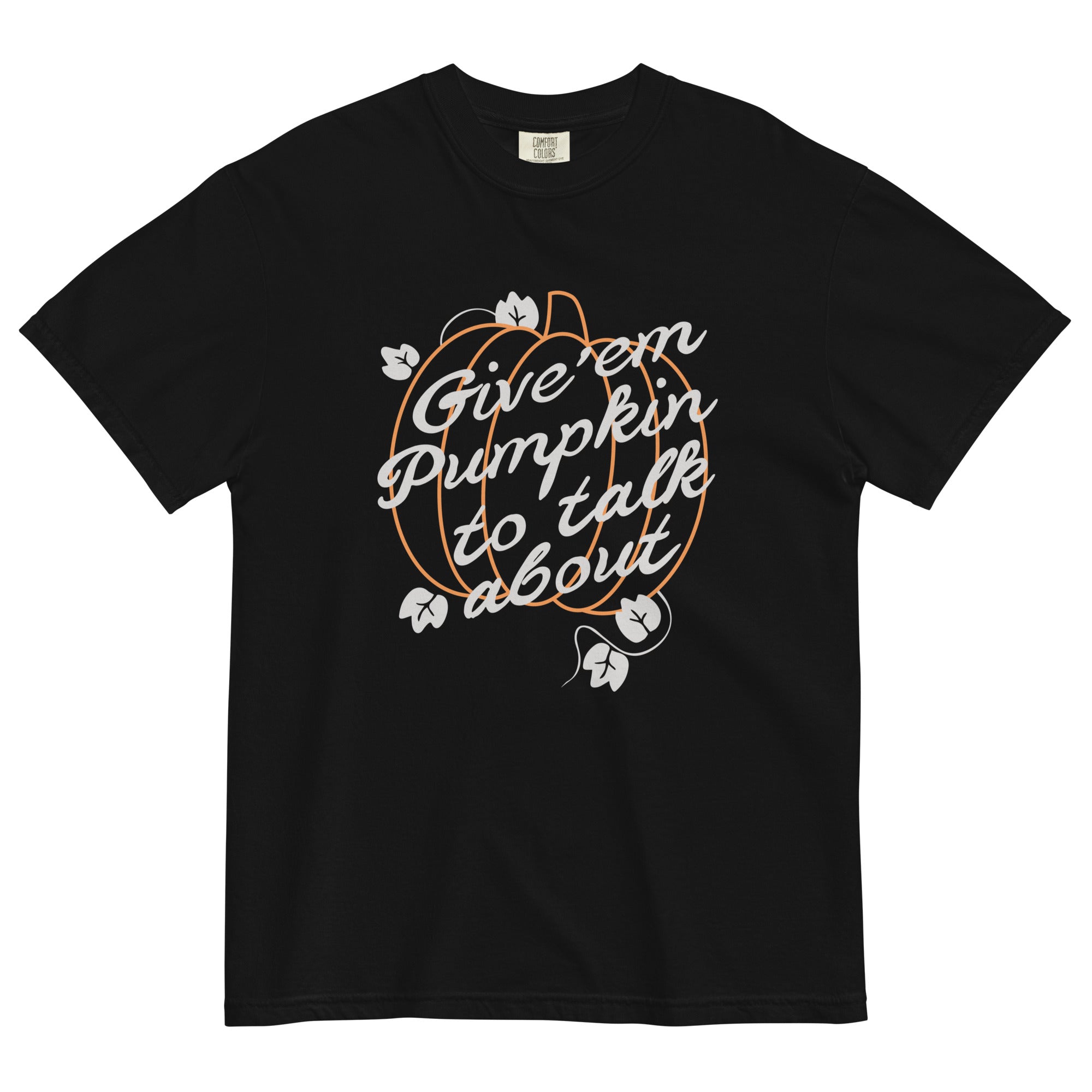 Give 'em Pumpkin To Talk About Men's Relaxed Fit Tee Hoodie, Sweatshirt | PureTeeCo.com (Image 1)