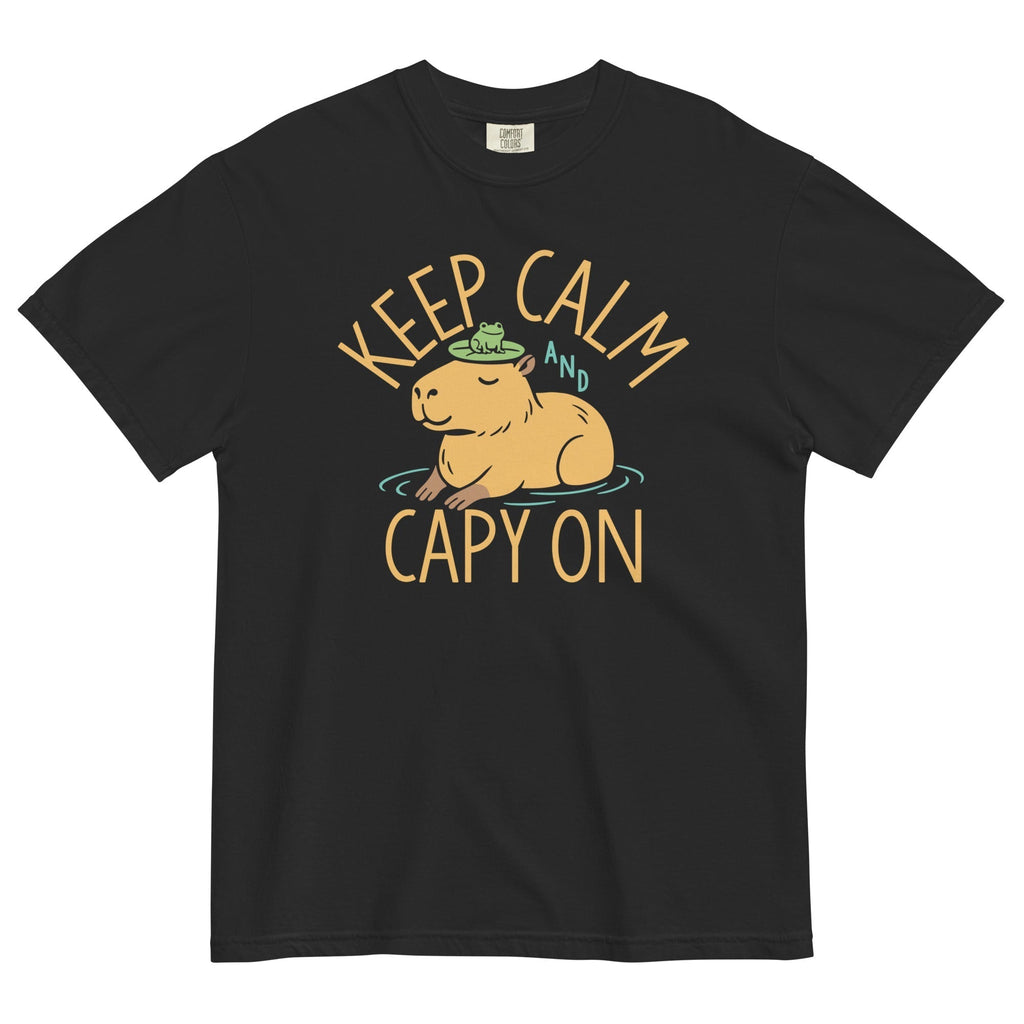 Keep Calm And Capy On Men's Relaxed Fit Tee Hoodie, Sweatshirt | PureTeeCo.com (Image 2)