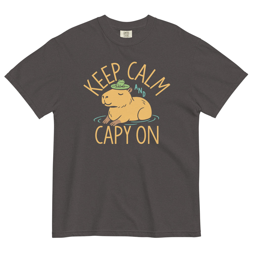 Keep Calm And Capy On Men's Relaxed Fit Tee Hoodie, Sweatshirt | PureTeeCo.com (Image 3)