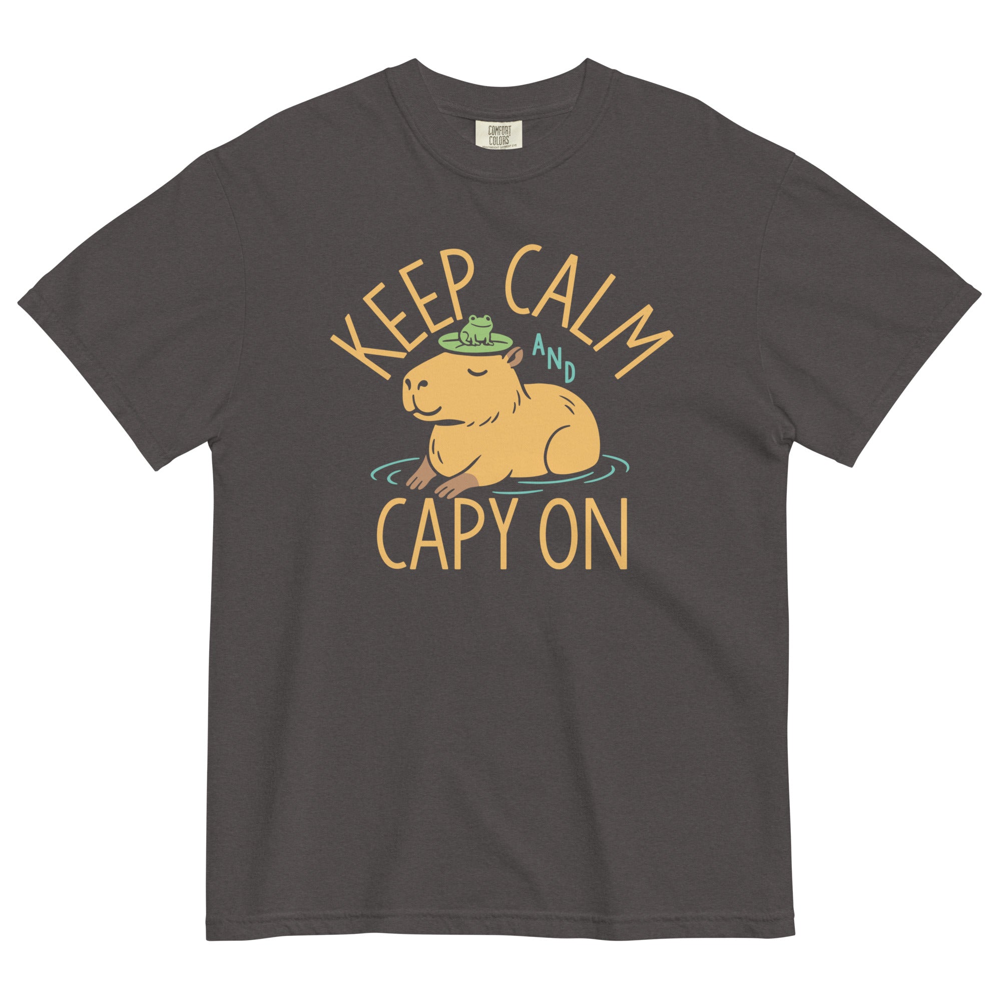 Keep Calm And Capy On Men's Relaxed Fit Tee Hoodie, Sweatshirt | PureTeeCo.com (Image 3)