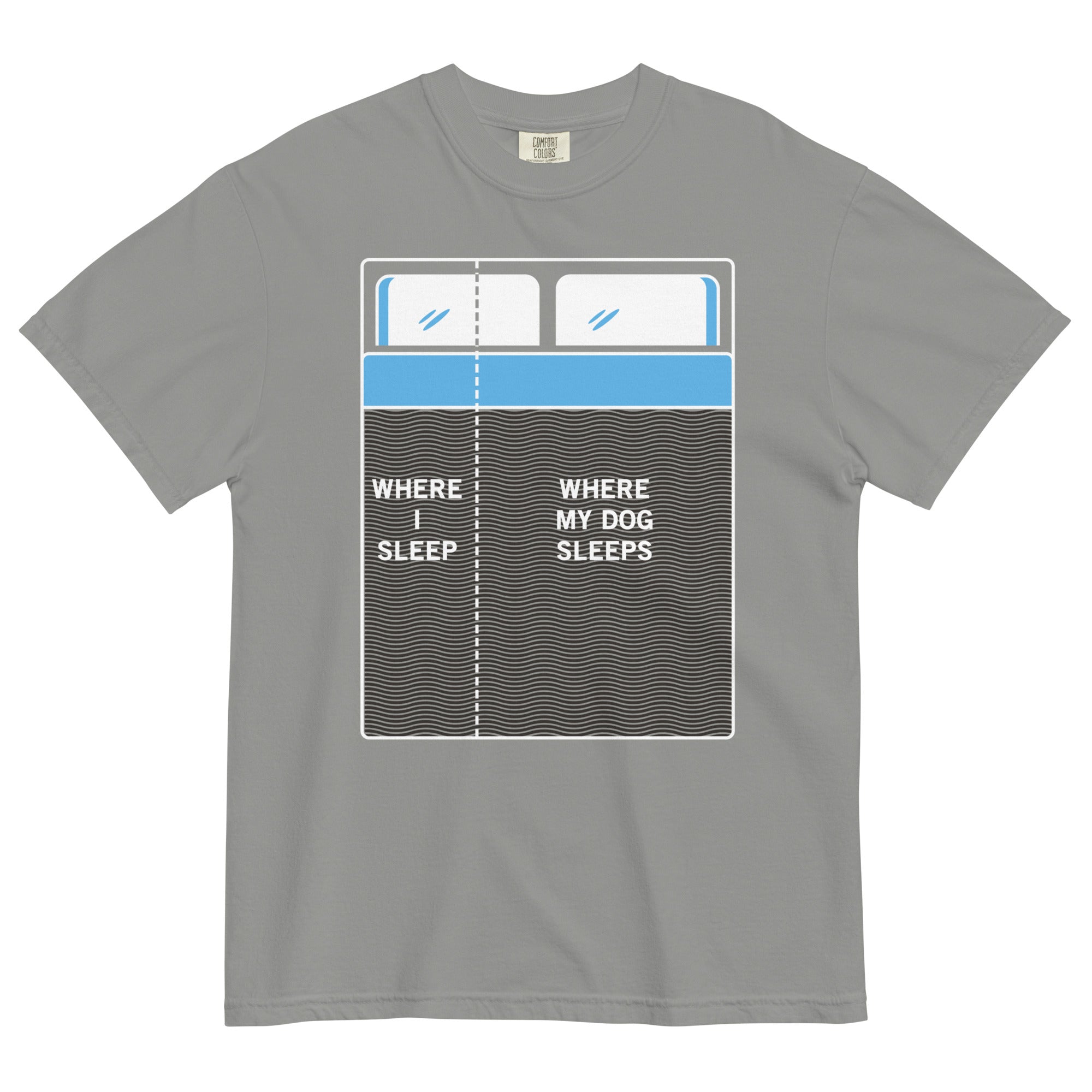 Where I Sleep, Where My Dog Sleeps Men's Relaxed Fit Tee Hoodie, Sweatshirt | PureTeeCo.com (Image 3)