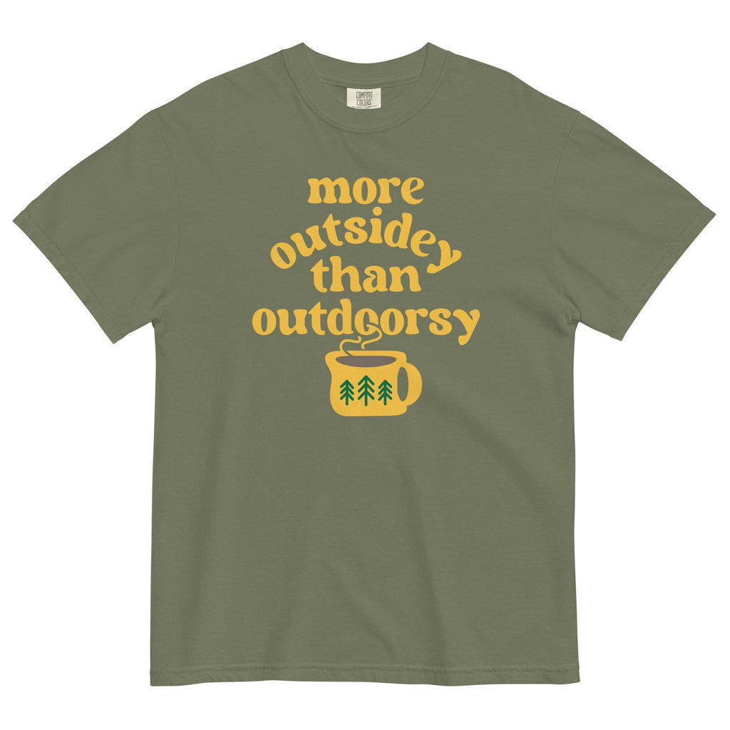 More Outsidey Than Outdoorsy Men's Relaxed Fit Tee Hoodie, Sweatshirt | PureTeeCo.com (Image 1)