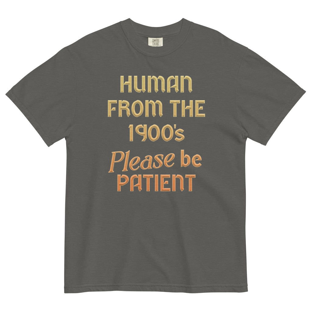 Human From The 1900's Please Be Patient Men's Relaxed Fit Tee Hoodie, Sweatshirt | PureTeeCo.com (Image 2)