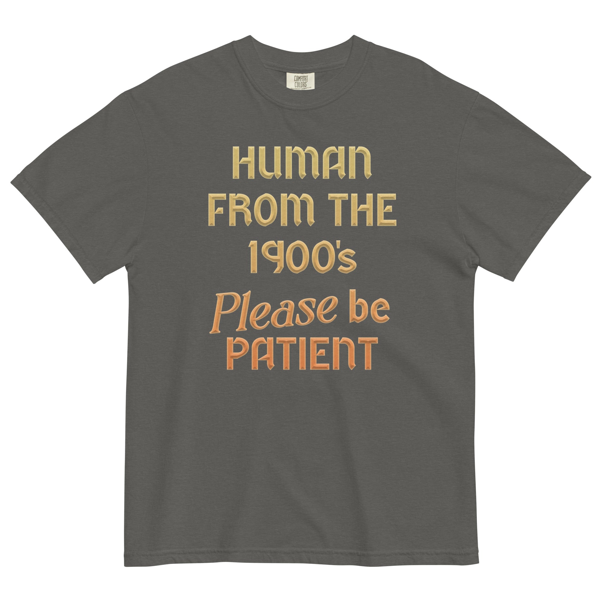 Human From The 1900's Please Be Patient Men's Relaxed Fit Tee Hoodie, Sweatshirt | PureTeeCo.com (Image 2)