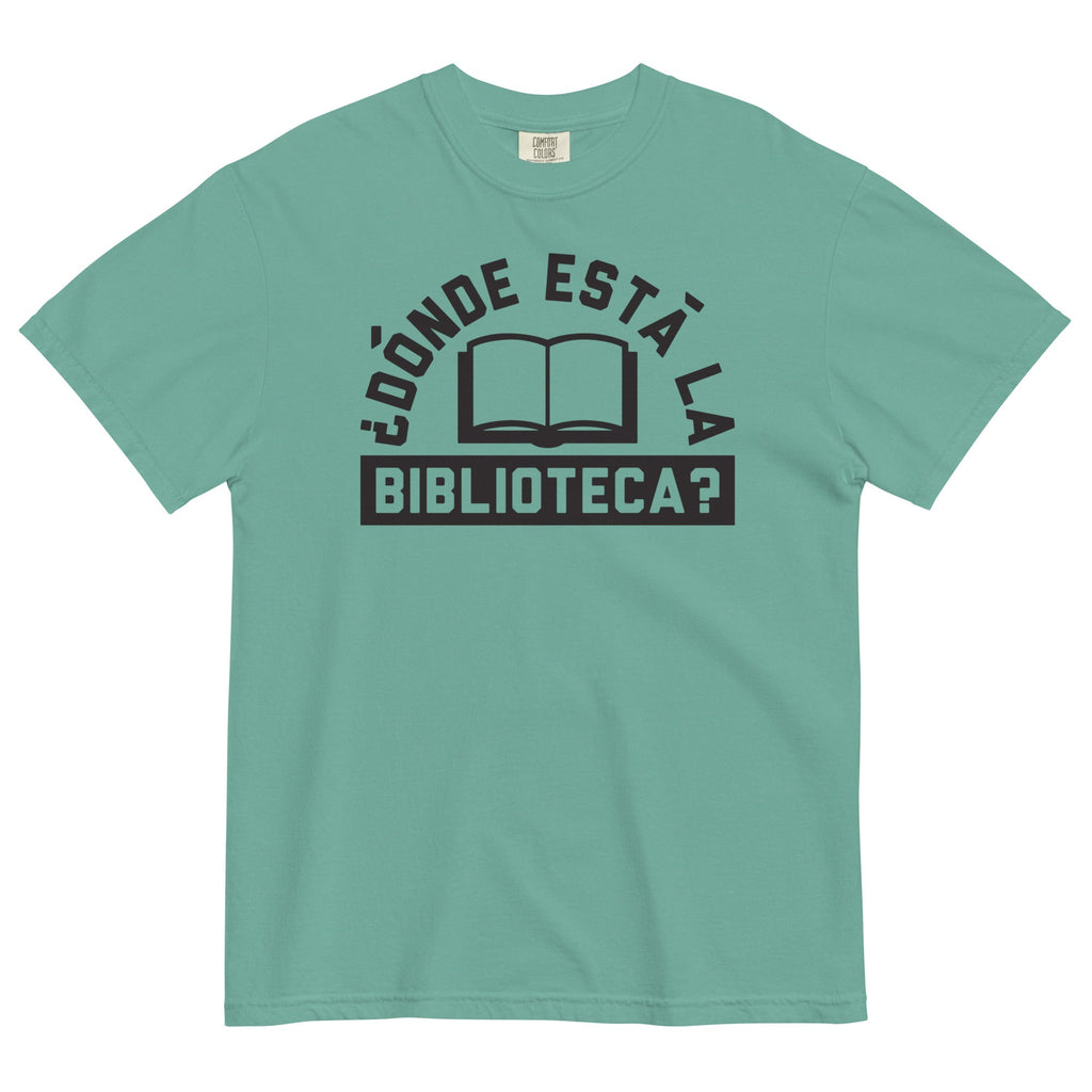 Donde Esta La Biblioteca? Men's Relaxed Fit Tee Hoodie, Sweatshirt | PureTeeCo.com (Image 1)