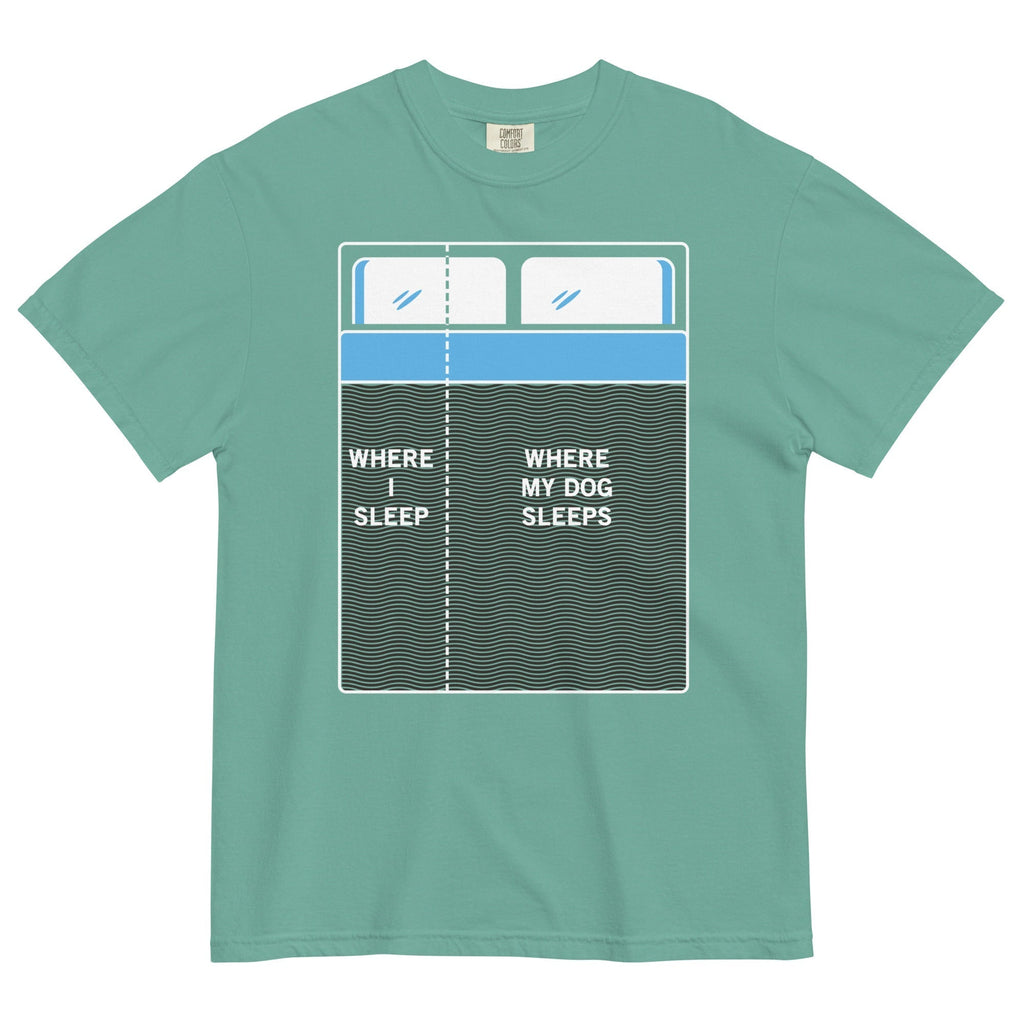 Where I Sleep, Where My Dog Sleeps Men's Relaxed Fit Tee Hoodie, Sweatshirt | PureTeeCo.com (Image 4)