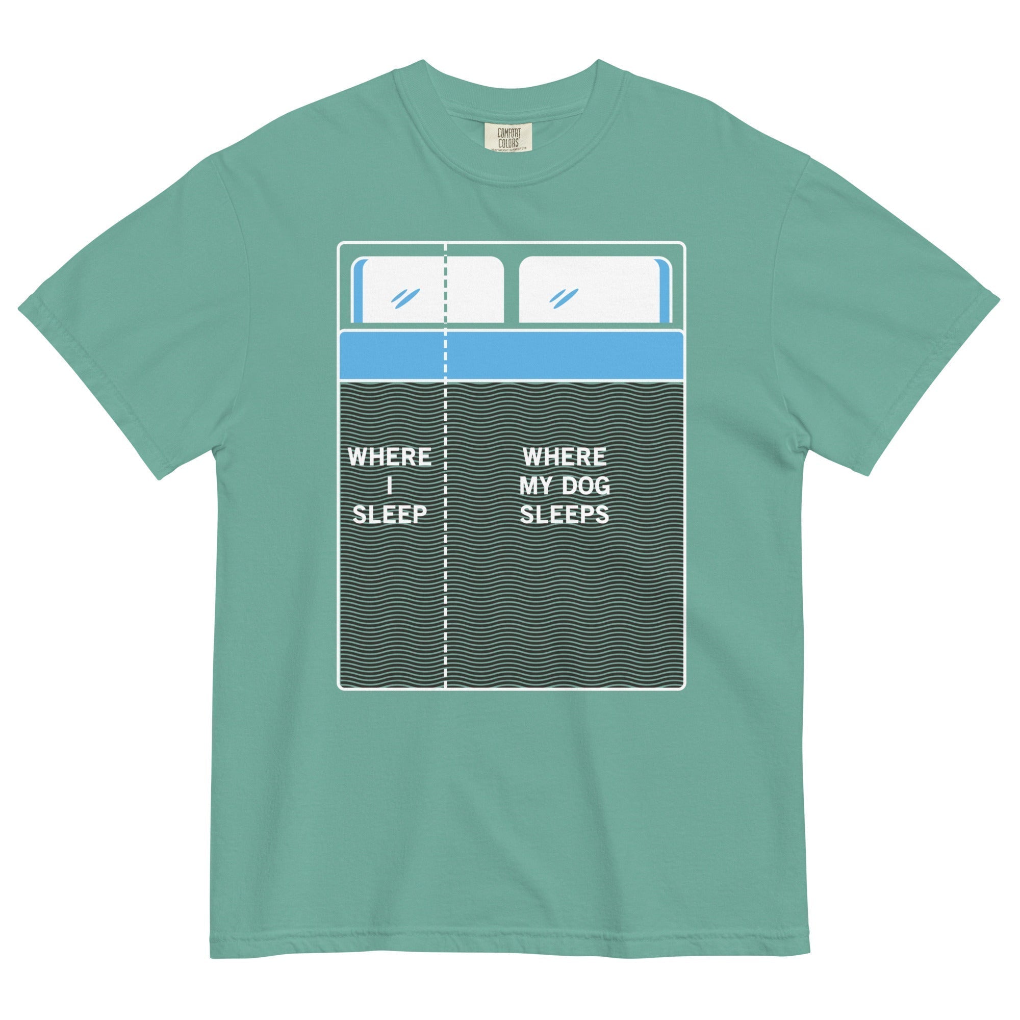Where I Sleep, Where My Dog Sleeps Men's Relaxed Fit Tee Hoodie, Sweatshirt | PureTeeCo.com (Image 4)