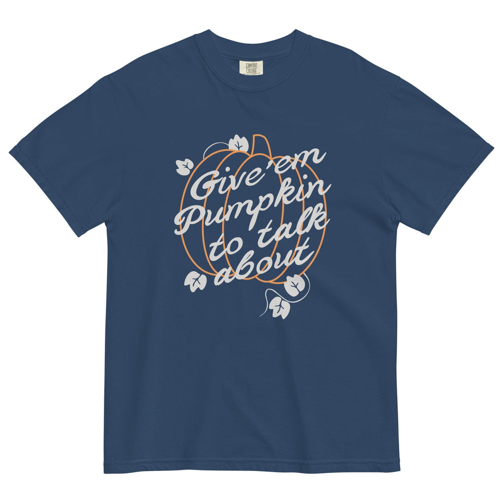 Give 'em Pumpkin To Talk About Men's Relaxed Fit Tee Hoodie, Sweatshirt | PureTeeCo.com (Image 2)