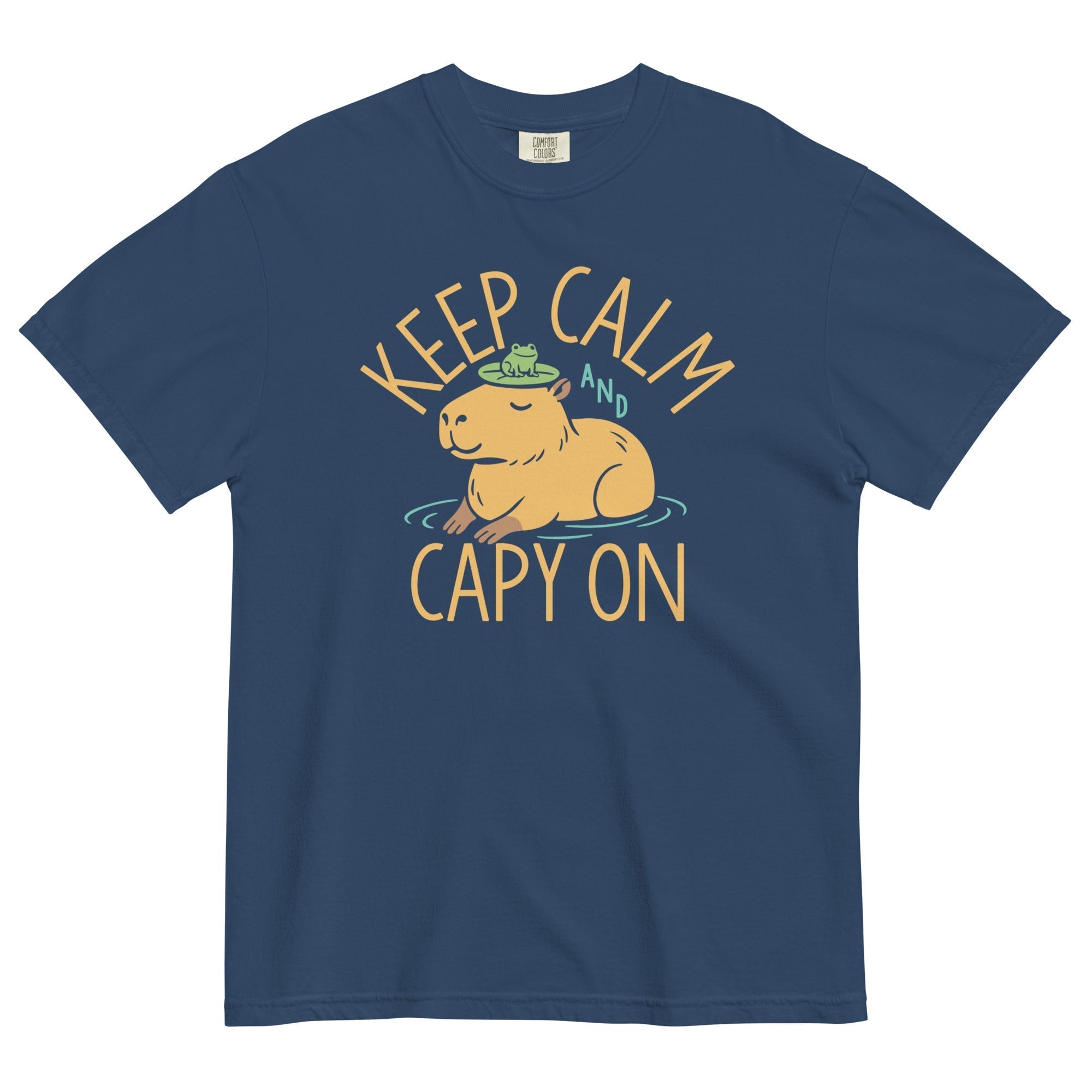 Keep Calm And Capy On Men's Relaxed Fit Tee Hoodie, Sweatshirt | PureTeeCo.com (Image 1)