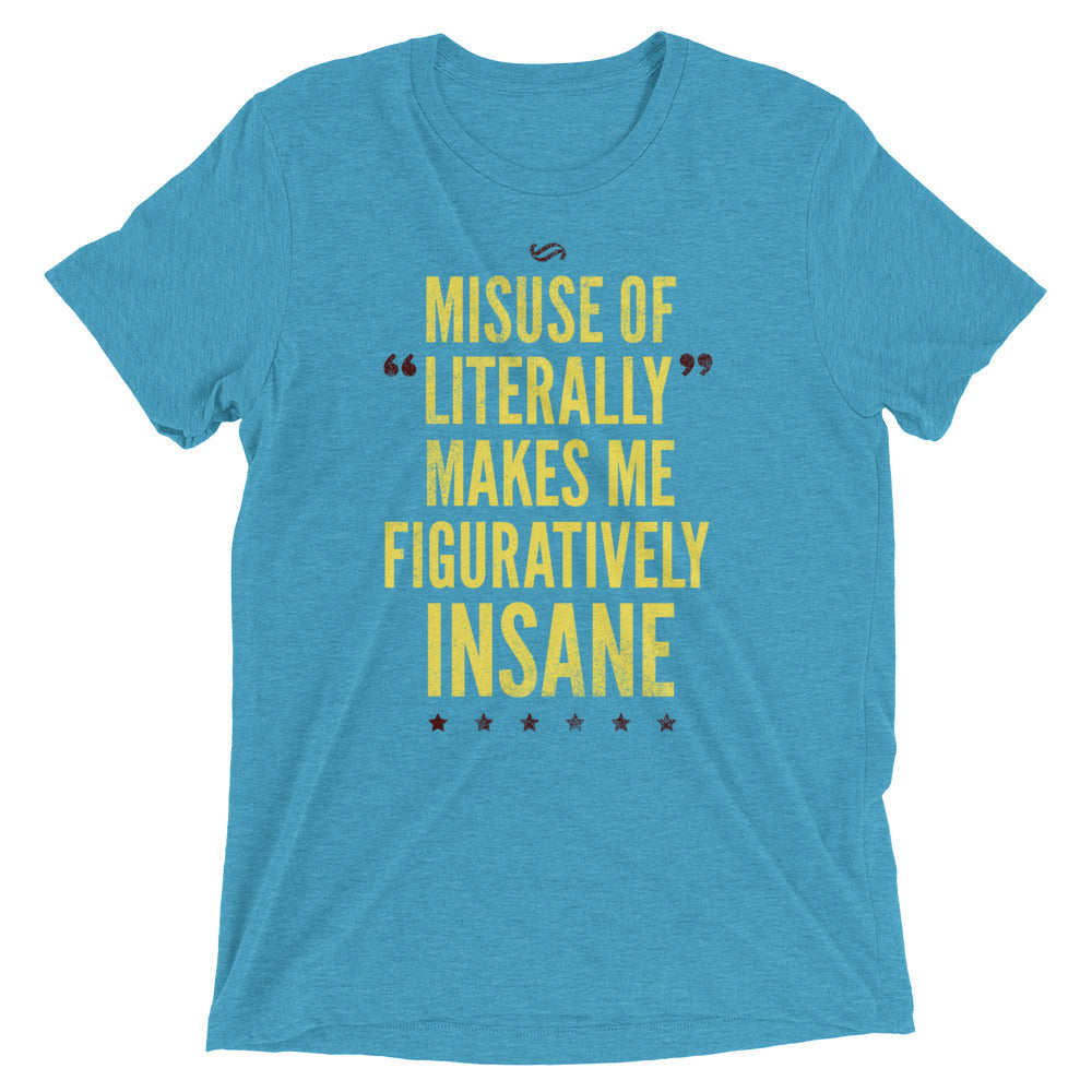 Misuse of Literally Makes Me Figuratively Insane Men's Tri-Blend Tee Hoodie, Sweatshirt | PureTeeCo.com (Image 4)