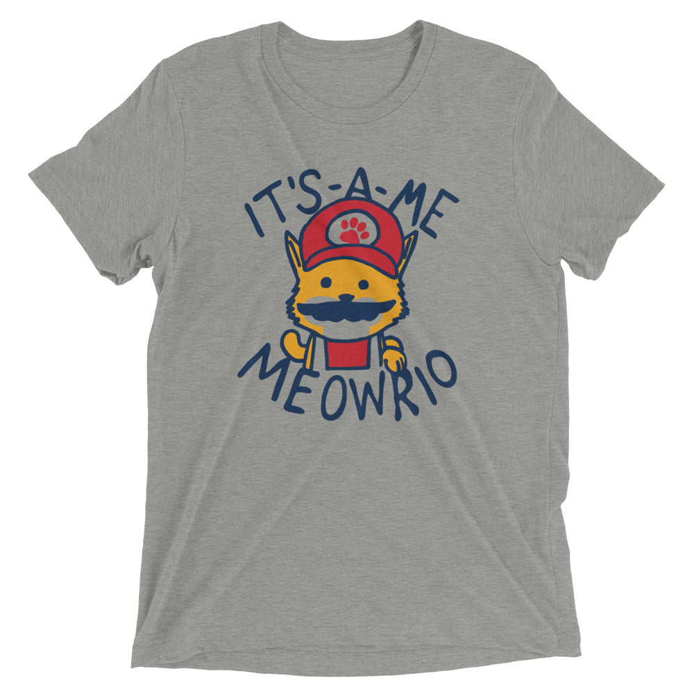 It's-a-me Meowrio Men's Tri-Blend Tee Hoodie, Sweatshirt | PureTeeCo.com (Image 1)