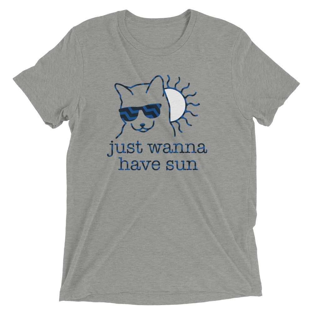 Just Wanna Have Sun Men's Tri-Blend Tee Hoodie, Sweatshirt | PureTeeCo.com (Image 1)