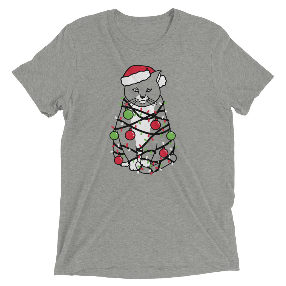 Meowy Christmas Men's Tri-Blend Tee Hoodie, Sweatshirt | PureTeeCo.com (Image 1)