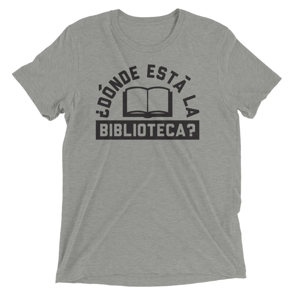 Donde Esta La Biblioteca? Men's Tri-Blend Tee Hoodie, Sweatshirt | PureTeeCo.com (Image 1)