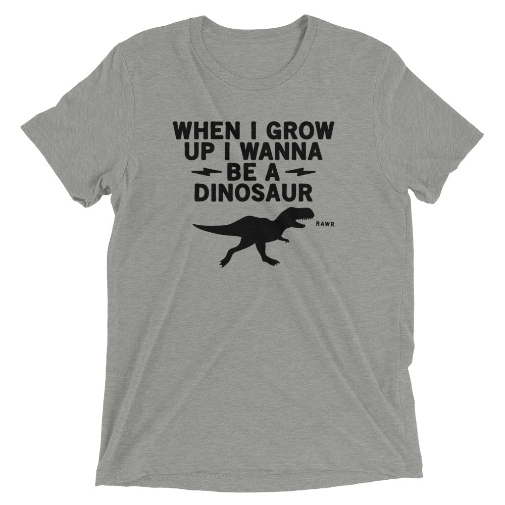 When I Grow Up I Wanna Be A Dinosaur Men's Tri-Blend Tee Hoodie, Sweatshirt | PureTeeCo.com (Image 1)