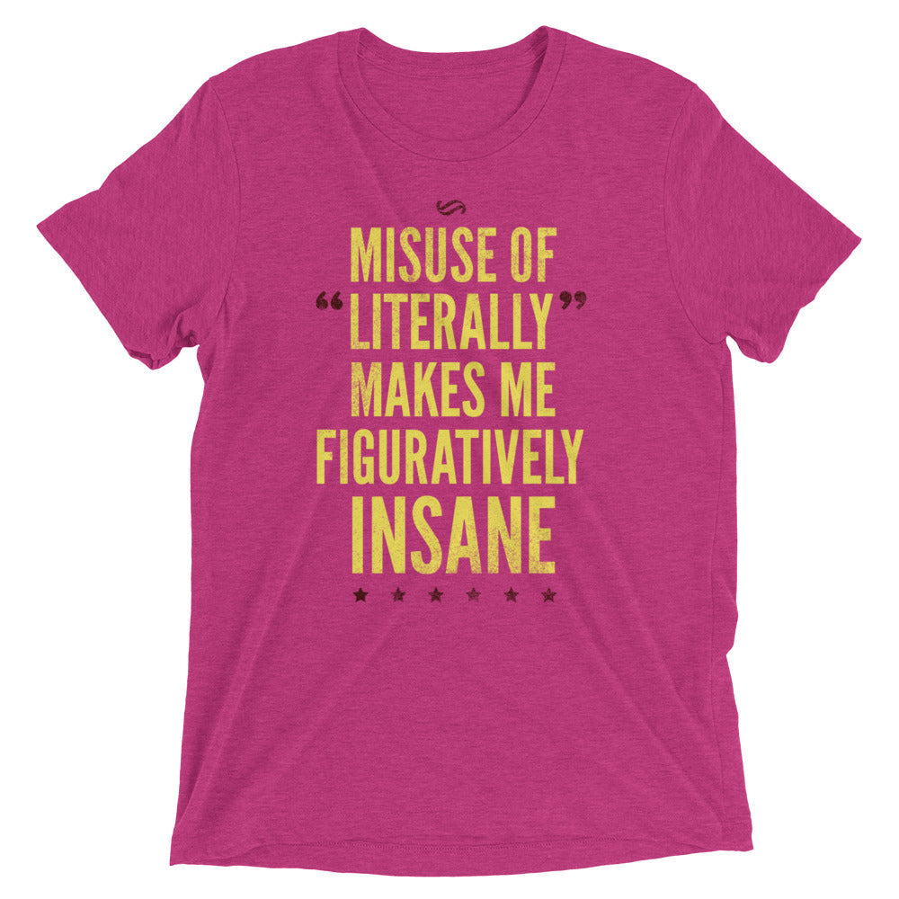 Misuse of Literally Makes Me Figuratively Insane Men's Tri-Blend Tee Hoodie, Sweatshirt | PureTeeCo.com (Image 3)