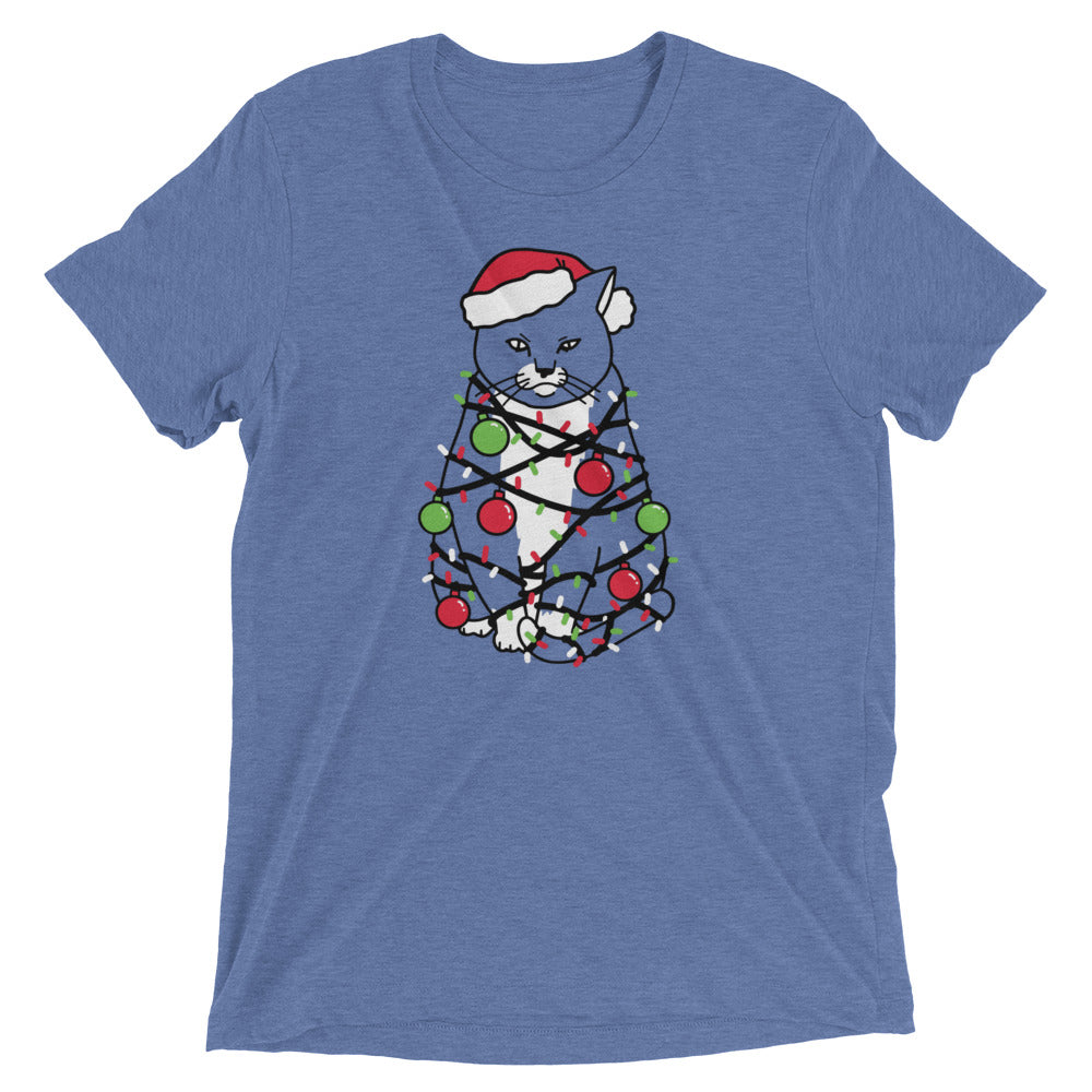 Meowy Christmas Men's Tri-Blend Tee Hoodie, Sweatshirt | PureTeeCo.com (Image 2)