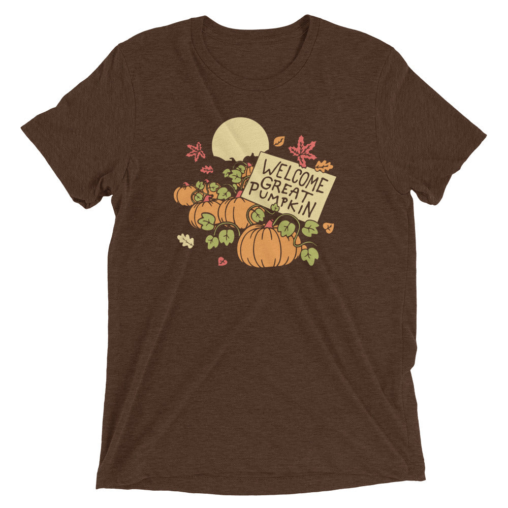Welcome Great Pumpkin Men's Tri-Blend Tee Hoodie, Sweatshirt | PureTeeCo.com (Image 3)