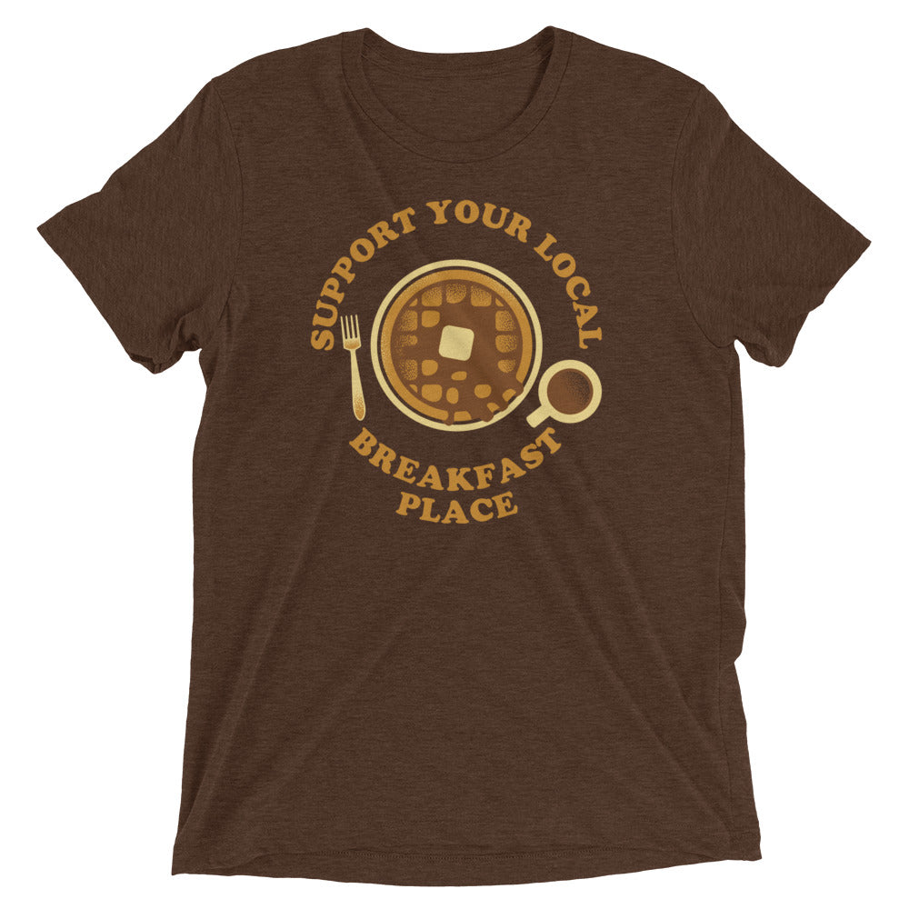 Support Your Local Breakfast Place Men's Tri-Blend Tee Hoodie, Sweatshirt | PureTeeCo.com (Image 4)
