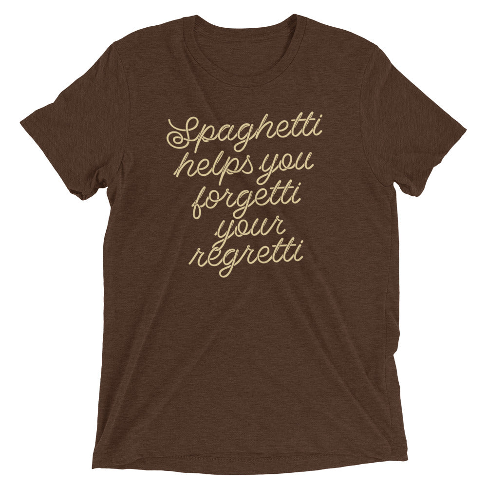 Spaghetti Helps You Forgetti Your Regretti Men's Tri-Blend Tee Hoodie, Sweatshirt | PureTeeCo.com (Image 3)