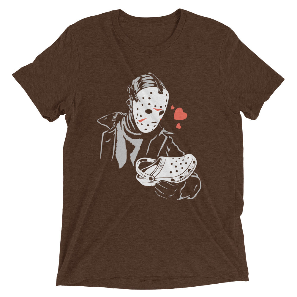 Jason Loves Crocs Men's Tri-Blend Tee Hoodie, Sweatshirt | PureTeeCo.com (Image 3)