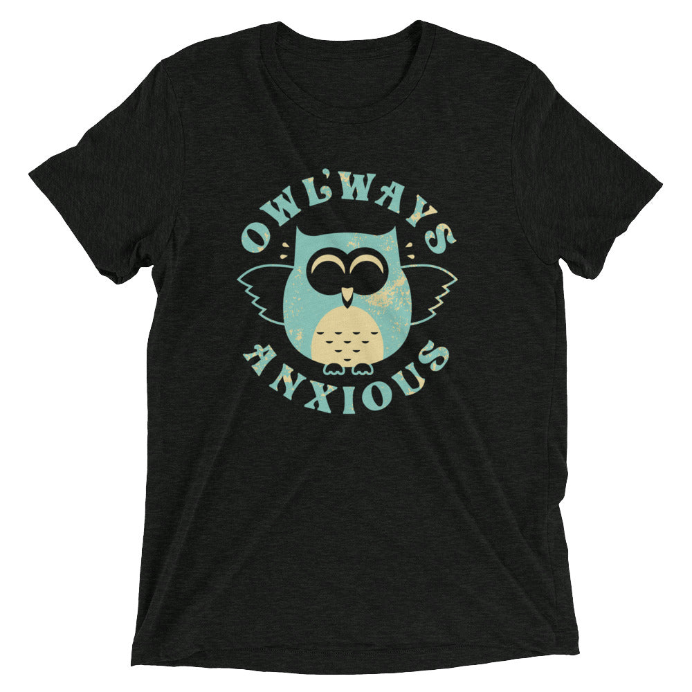 Owlways Anxious Men's Tri-Blend Tee Hoodie, Sweatshirt | PureTeeCo.com (Image 2)
