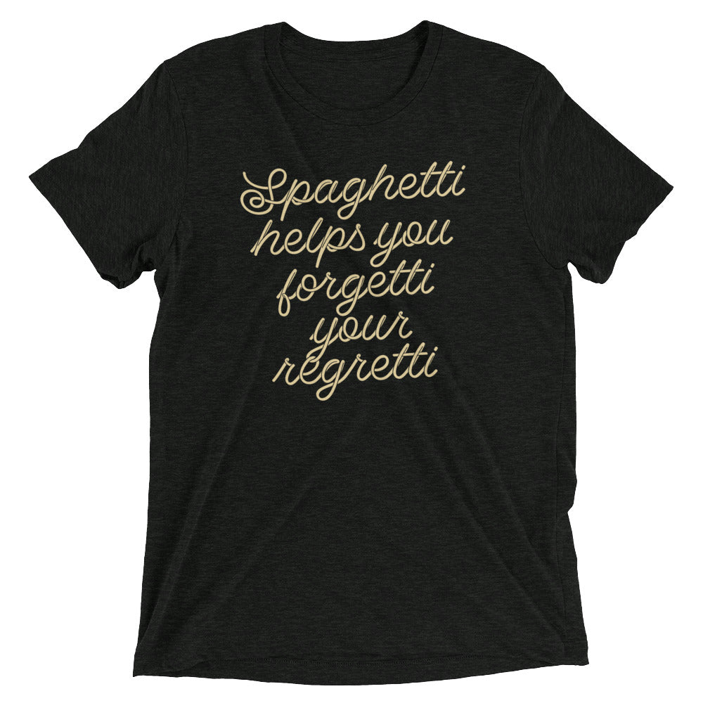Spaghetti Helps You Forgetti Your Regretti Men's Tri-Blend Tee Hoodie, Sweatshirt | PureTeeCo.com (Image 1)