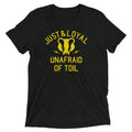 Just And Loyal, Unafraid Of Toil Men's Tri-Blend Tee Hoodie, Sweatshirt | PureTeeCo.com (Image 1)