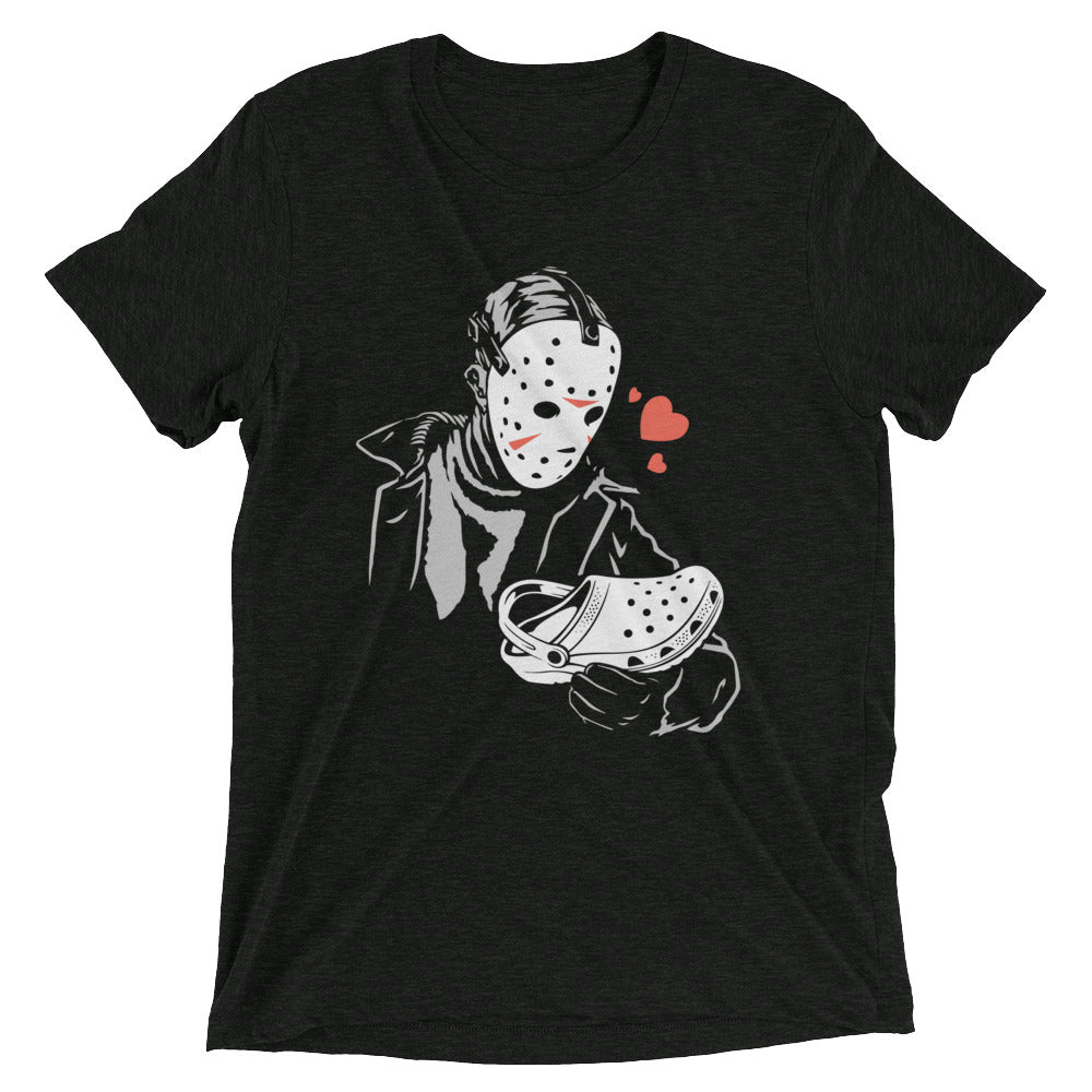 Jason Loves Crocs Men's Tri-Blend Tee Hoodie, Sweatshirt | PureTeeCo.com (Image 1)