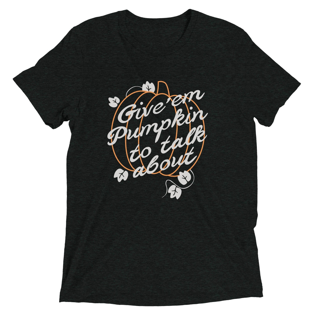 Give 'em Pumpkin To Talk About Men's Tri-Blend Tee Hoodie, Sweatshirt | PureTeeCo.com (Image 2)