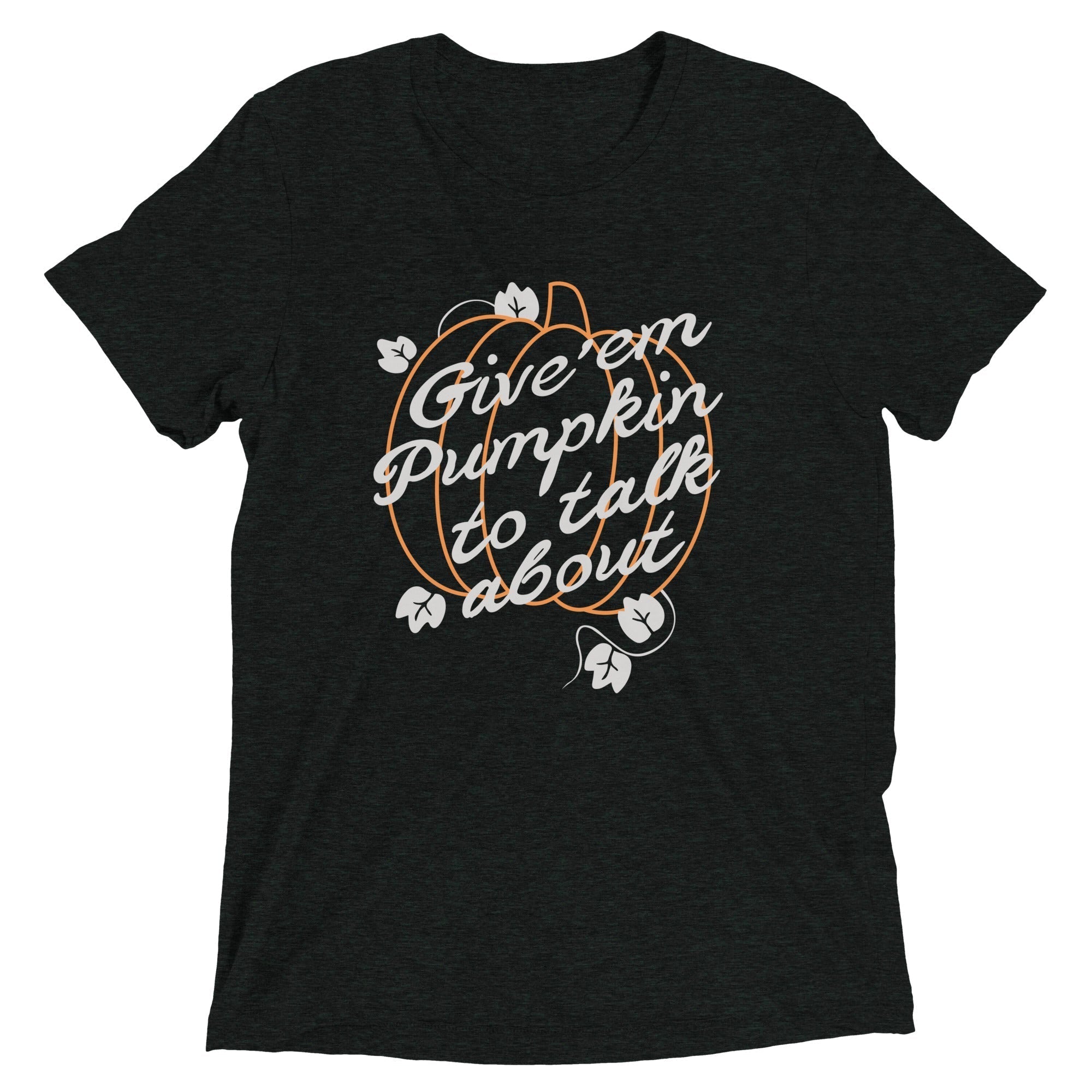 Give 'em Pumpkin To Talk About Men's Tri-Blend Tee Hoodie, Sweatshirt | PureTeeCo.com (Image 2)