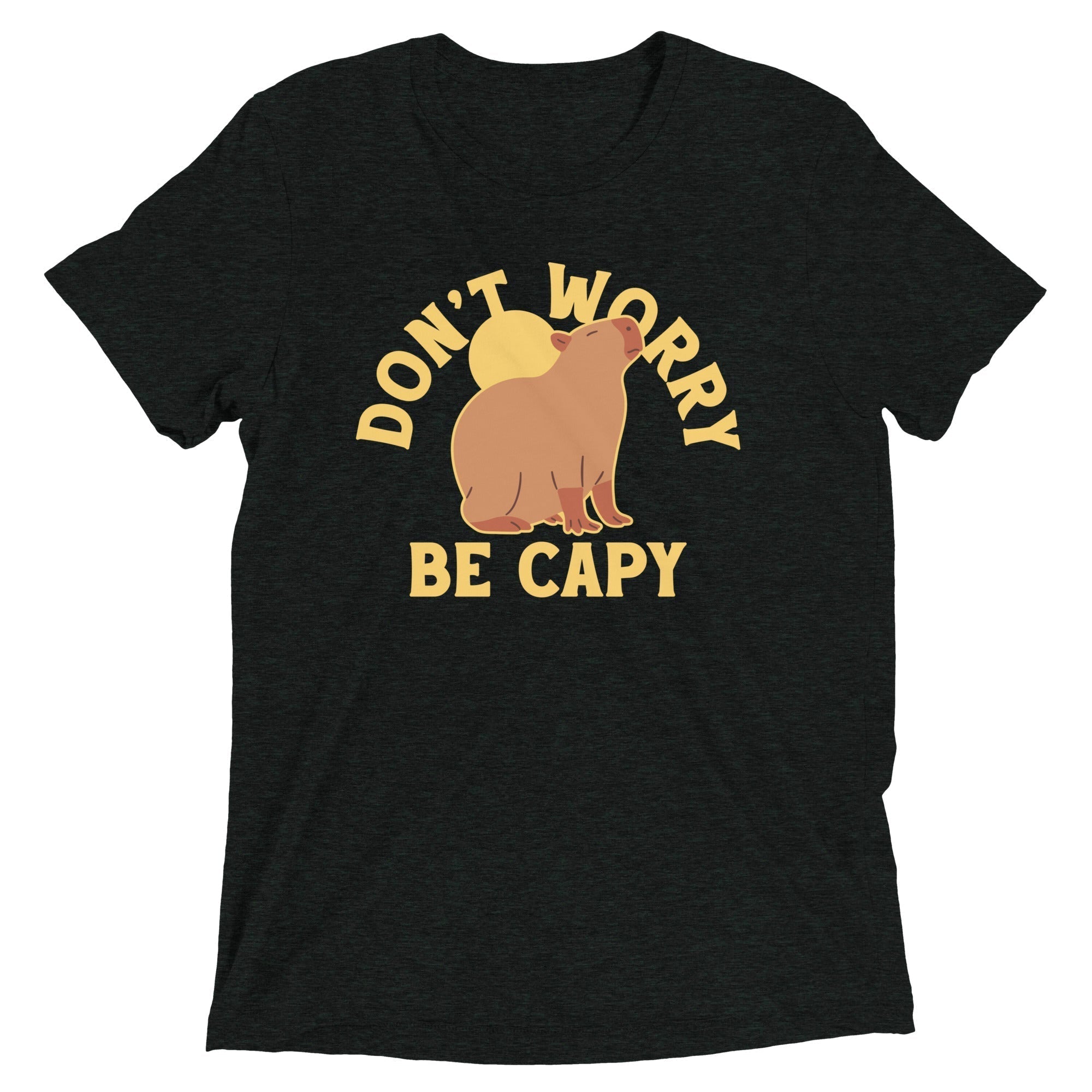 Don't Worry Be Capy Men's Tri-Blend Tee Hoodie, Sweatshirt | PureTeeCo.com (Image 1)