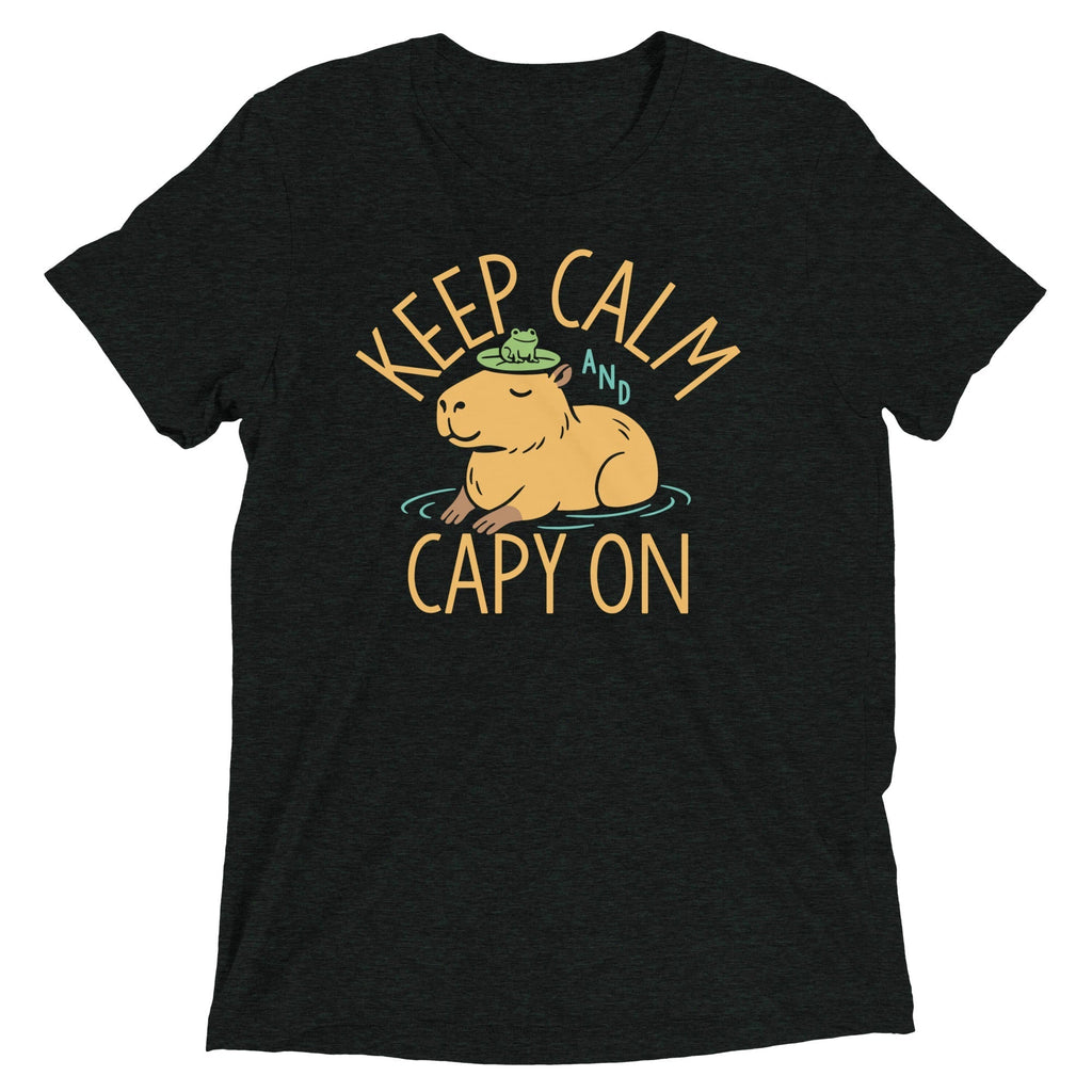 Keep Calm And Capy On Men's Tri-Blend Tee Hoodie, Sweatshirt | PureTeeCo.com (Image 2)
