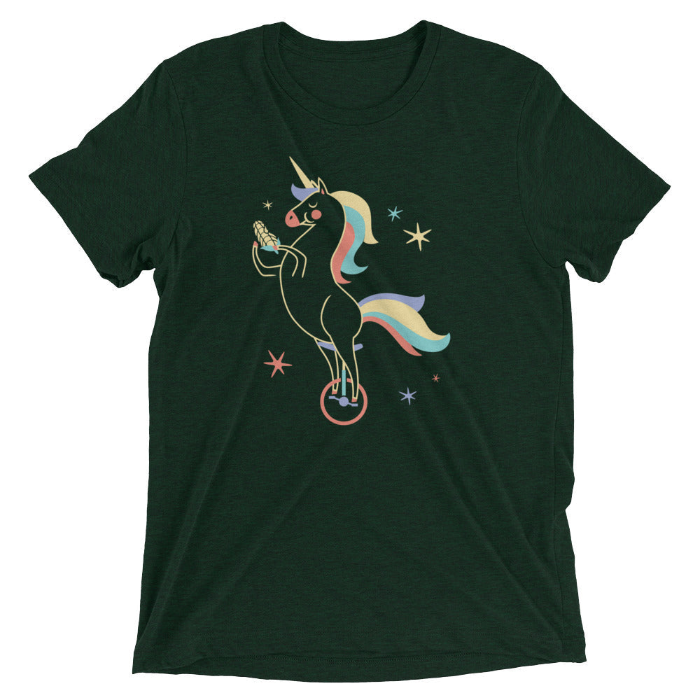 Unicycling Unicorn With Corn Men's Tri-Blend Tee Hoodie, Sweatshirt | PureTeeCo.com (Image 3)