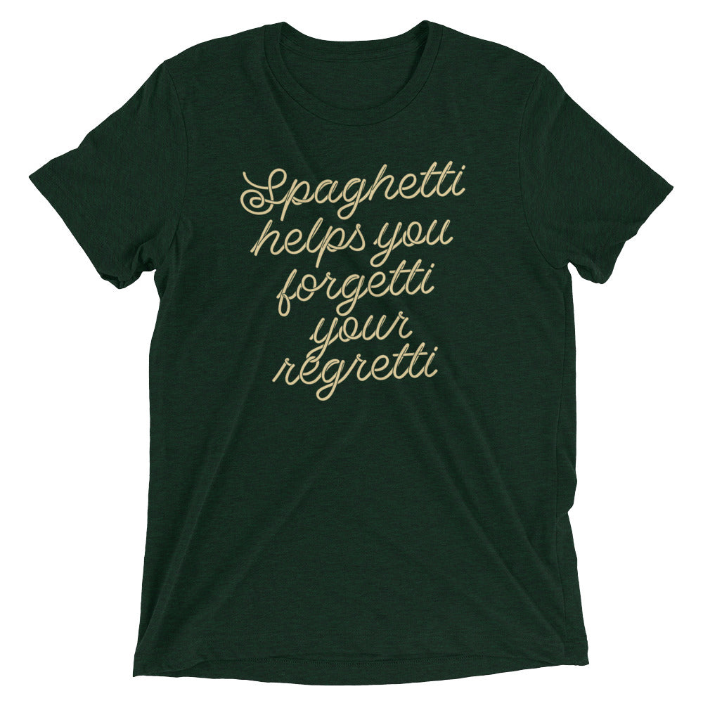 Spaghetti Helps You Forgetti Your Regretti Men's Tri-Blend Tee Hoodie, Sweatshirt | PureTeeCo.com (Image 2)