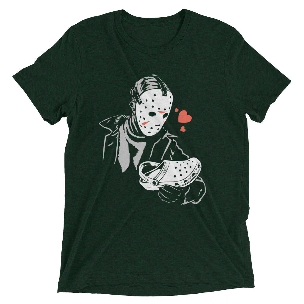 Jason Loves Crocs Men's Tri-Blend Tee Hoodie, Sweatshirt | PureTeeCo.com (Image 2)
