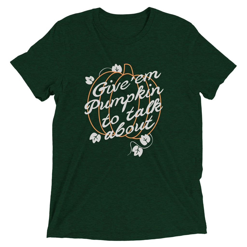 Give 'em Pumpkin To Talk About Men's Tri-Blend Tee Hoodie, Sweatshirt | PureTeeCo.com (Image 3)