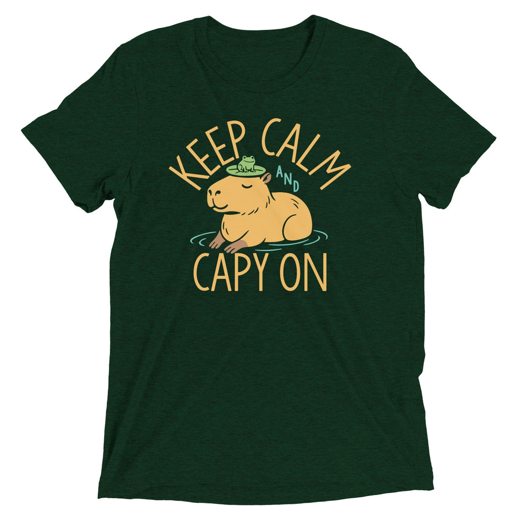 Keep Calm And Capy On Men's Tri-Blend Tee Hoodie, Sweatshirt | PureTeeCo.com (Image 3)
