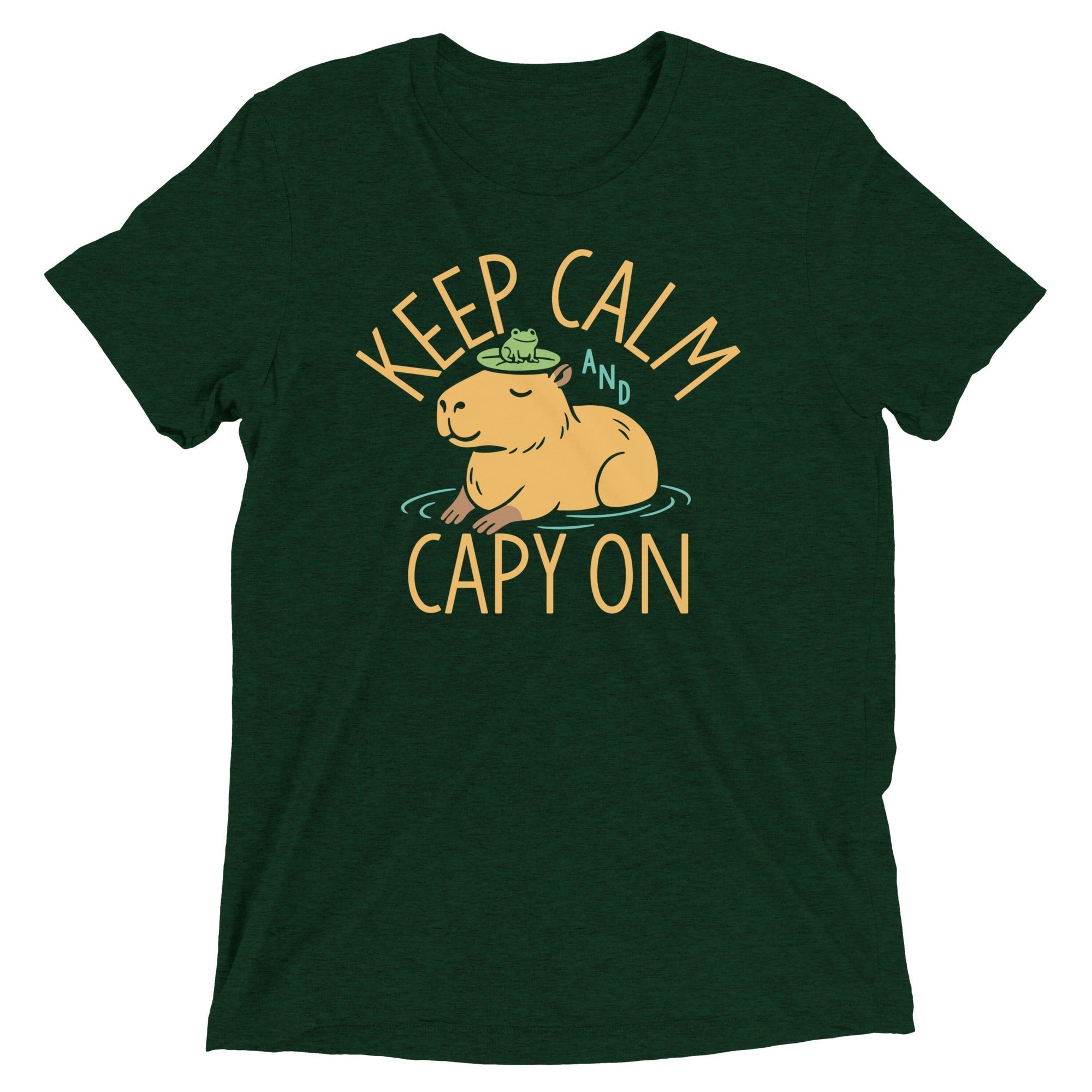 Keep Calm And Capy On Men's Tri-Blend Tee Hoodie, Sweatshirt | PureTeeCo.com (Image 3)