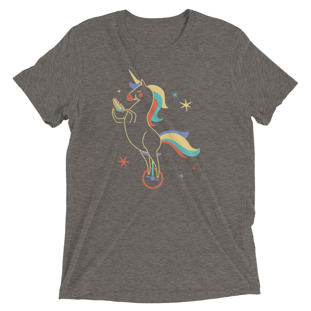 Unicycling Unicorn With Corn Men's Tri-Blend Tee Hoodie, Sweatshirt | PureTeeCo.com (Image 1)