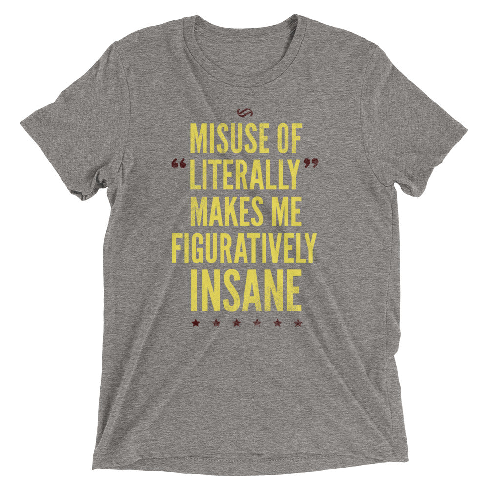 Misuse of Literally Makes Me Figuratively Insane Men's Tri-Blend Tee Hoodie, Sweatshirt | PureTeeCo.com (Image 5)